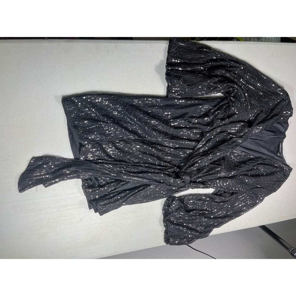 Double Crazy Womens 2XL Black Sequin Wrap Dress Long Sleeve Party Cocktail Plus